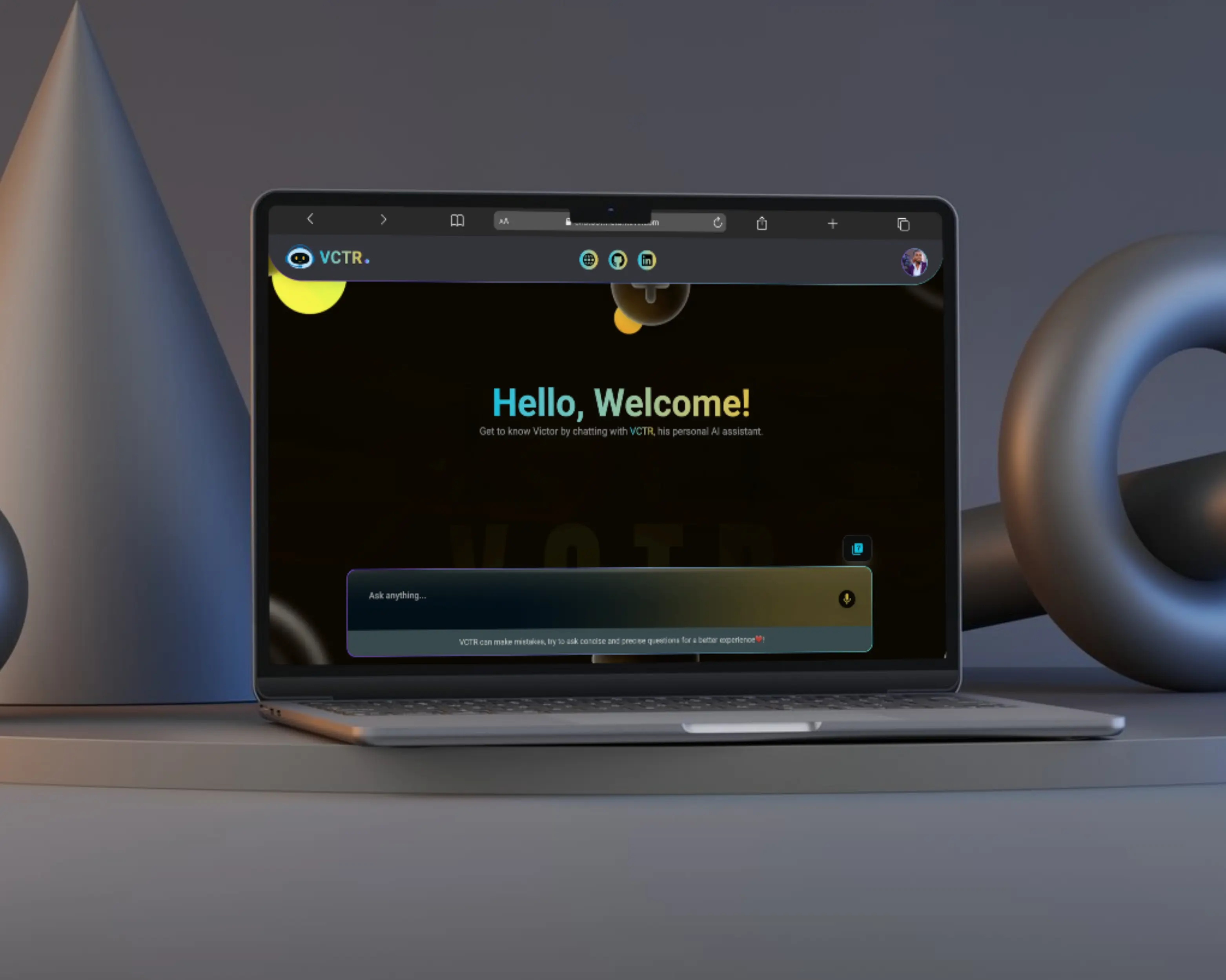 VCTR AI default chat view with assistant greeting and input field