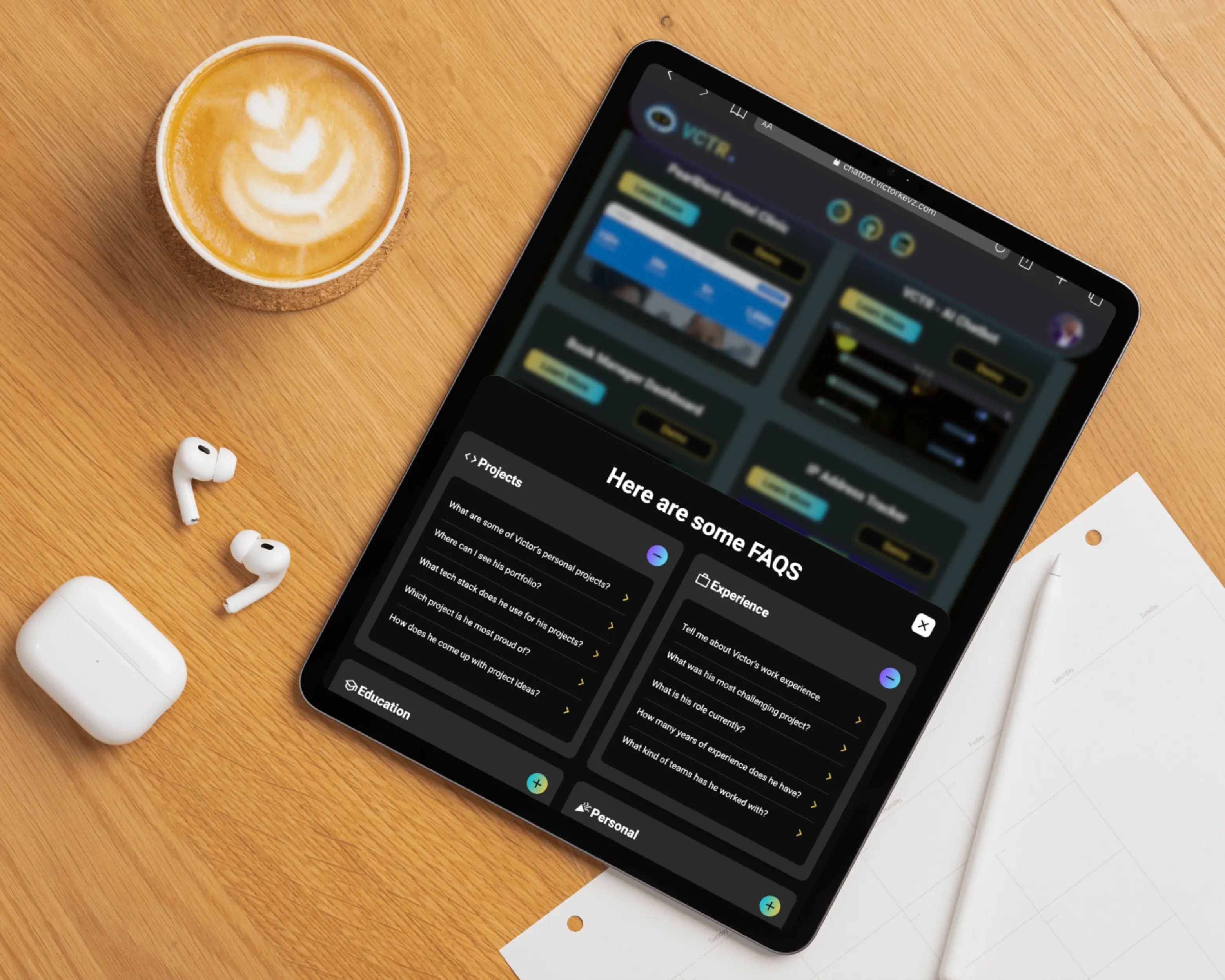 VCTR AI interface with FAQs panel expanded for quick guidance